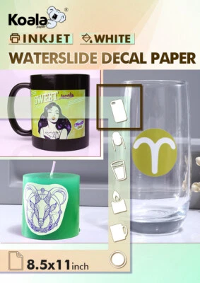 Koala Inkjet White Waterslide Decal Paper 8.5x11 10 Sheets Water Transfer Gifts - Image 1 of 4