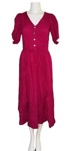 Abito midi vintage LAURA ASHLEY manica a sbuffo stampa a pois rosso lampone taglia 10* - Foto 1 di 8