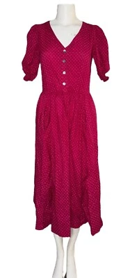 Vestido midi de colección LAURA ASHLEY manga abullonada estampado de puntos rojo frambuesa talla 10* Foto 1 de 4
