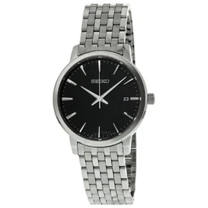 Seiko Herren Quarzuhr mit schwarzem Ziffernblatt und silbernem Edelstahlarmband SGEF89 - Bild 1 von 1