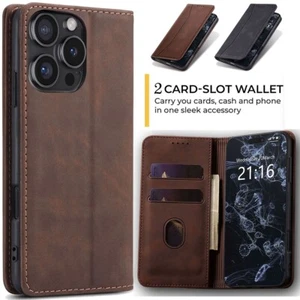For iPhone 16/16+/16e/Pro/Pro Max Leather Wallet Card Slot Flip Phone Case Cover - Picture 1 of 29