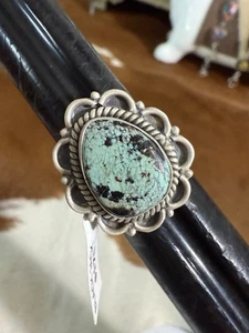 925, Sterling Silver Genuine Blackjack Turquoise Stone, Ring Sz 7 Adjustable - Picture 1 of 7