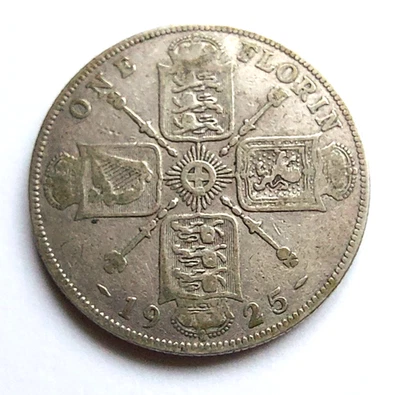 1925 Florin Silver Coin- George V, 2/-  Rare date - Image 1 of 2