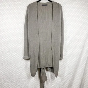 Jenni Kayne Women Cardigan Sz M Grey Green Knit Fisherman Belted Cotton Pockets - Picture 1 of 7