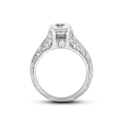 1.30ct F-VS2 Round Natural Certified Diamonds 18k  Vintage Style Sidestone Ring - Image 1 of 3