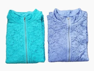Denim & Co. Women's Lot Of 2 Lace Overlay Full Zip Jackets Purple/Blue Size 2X  - Picture 1 of 15