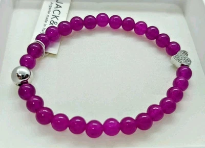 BRACCIALE DONNA CUORE ARGENTO JACK&CO PERLINE GIADA FUCSIA ELASTICO REGOLABILE - Immagine 1 di 4