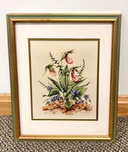 Vintage rosa Damen Slipper Blumen Kunstdruck mit Rahmen, Home/Office Dekor - Bild 1 von 13