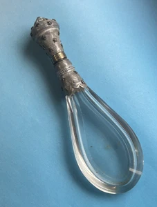 Antique European Silver Mounted Stars Detail Teardrop Crystal Salt Scent Bottle - Picture 1 of 19