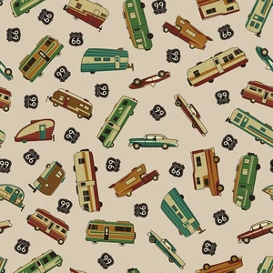 Riley Blake - Route 66 - Main - Creme, Stoff Meterware - Bild 1 von 6