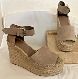 Marc Fisher LTD Alida Light Natural Suede Platform Wedge Espadrille Sandals 8 M - Picture 1 of 8