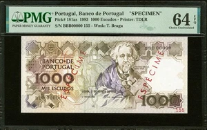 Portugal 1000 Escudos SPECIMEN 1983 Pick-181as CH UNC PMG 64 EPQ - Picture 1 of 2