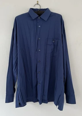 Camisa masculina vintage Issey Miyake década de 1990 azul plissada com botões - Imagem 1 de 4