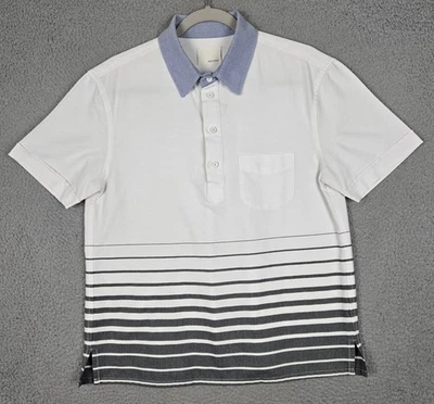 Camisa polo sarja algodão escovado Band of Outsiders branca com listras cinza tamanho 2 M - Imagem 1 de 4
