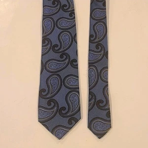 Joseph A. Bank Mens Blue & Gold Paisley Necktie 100% Silk Classic Length Tie - Picture 1 of 9