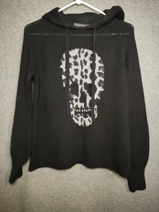 Skull Cashmere 100% Cashmere Hoodie XS Black Leopard Skull Raglan Sweater - Picture 1 of 5