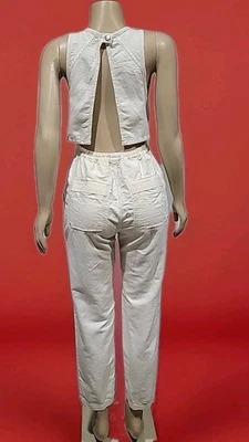 Free People Rare Size XS Utility Cargo Open Back Cream Jumpsuit #03 - Image 1 of 4