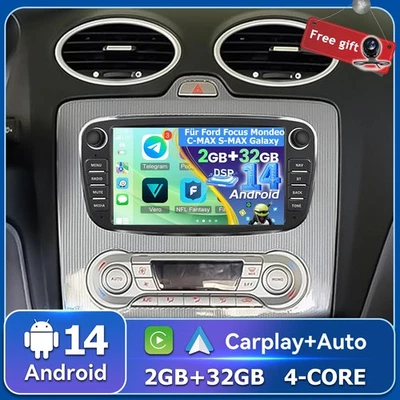 Autoradio GPS Navi Für Ford Focus Mondeo C-MAX S-MAX Galaxy Android CarPlay 32GB - Bild 1 von 4