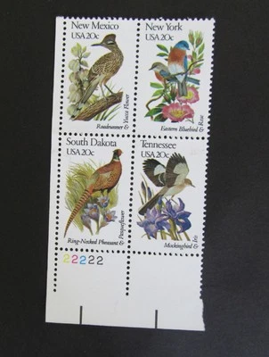 USPS Stamps Plate Block of 4 # 1983-1984A, 1993-1994A State Birds & Flowers NH - Image 1 of 3