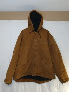 Carhartt Coat Jacket Mens 4XL Brown Hooded Canvas Zip Up Coat Heavy RN 14806 - Picture 1 of 15