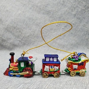 Oso Tren Adorno de Navidad Pequeño 1 Pulgada de Alto Brillo Metálico  - Imagen 1 de 13