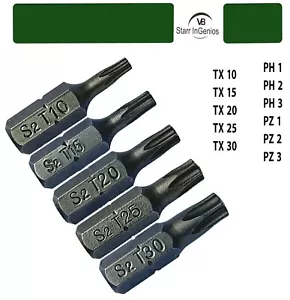 TX Bit für TORX® -Schrauben 1/4" 25mm BitsT10 T15 T20 T25 T30 PZ1 PZ2 PH1 PH2 - Bild 1 von 1