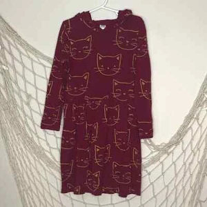 CARTER'S KID Girl's Burgundy and Gold Jersey Knit Kitty Dress with Hood 4/5 - Picture 1 of 7