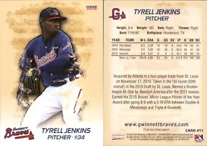 Tyrell Jenkins 2016 Choice Gwinnett Braves #11 RC Card FREE SHIP *AutographDen* - Picture 1 of 1