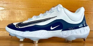 Herren Nike Alpha Huarache Elite 4 Metall Baseball Stollen Größe 9 WEISS/MARINEBLAU - Bild 1 von 5