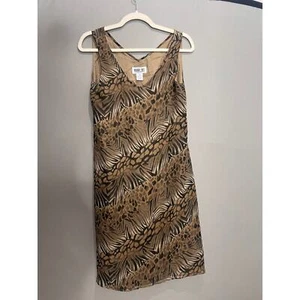 Vintage Robbie Bee 90s Womens 16 Dress Animal Print V Neck Y2K Sleeveless Slip - Picture 1 of 8