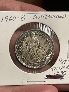1960B SWITZERLAND - SILVER 2 Francs Coin HELVETIA Symbolizes SWISS Nation - Picture 1 of 10