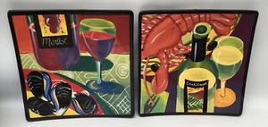 2 platos de pared de arte decorativo cuadrado de vino Mary Naylor Merlot Chardonnay - Imagen 1 de 2