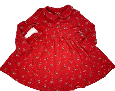 Vestido Next Girls 3 4 Rojo Floral Tejido Cuello Manga Larga Otoño e Invierno Foto 1 de 4