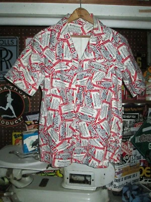 BUDWEISER Vtg 70s AOP All Over Print CANVAS Thick Selvedge beer shirt busch M - Image 1 of 4