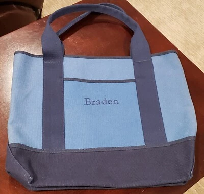 Bolso de Mano Pottery Barn Kids Azul Lona Nombre "Braden" Nuevo Foto 1 de 4