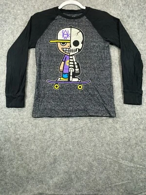Camiseta Tony Hawke Skate Adolescente Grande Gris Esqueleto Raglán Crew Manga Larga Foto 1 de 4