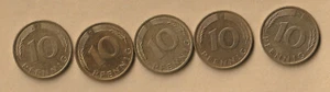 BRD, 5 mal 10 Pfennig Münze, 1994, alle 5 Prägestätten, zirkulierte Münzen - Bild 1 von 2