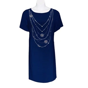 Onyx Nite Blue Cocktail Dress Plus Size 20W Beaded Embellished Jersey Fabric NWT - Picture 1 of 8