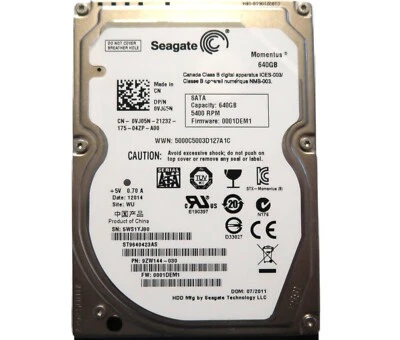Seagate ST9640423AS 9ZW144-030 0001DEM1 (5WS1) WU China 2.5" 640gb Sata 07/2011 - Image 1 of 2