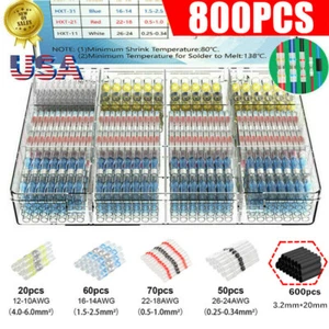 800pcs Waterproof Heat Shrink Butt Wire Connectors Terminals Solder Seal Sleeve - Picture 1 of 24