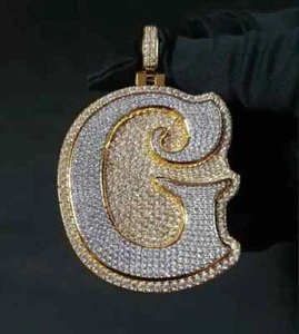 3 Ct Round Cut Real Moissanite 925 Sterling Silver Men's Custom G Letter Pendant - Picture 1 of 3