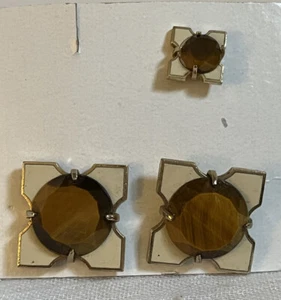 Gemelos Ojo de Tigre Nuevo de Lote Antiguo con Piedra Tie Tack Tono Dorado - Imagen 1 de 2