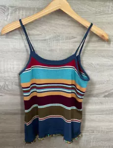Vintage Kenzo Jeans Multicolour Striped Knit Sequin Detail Vest Top - Medium - Picture 1 of 6