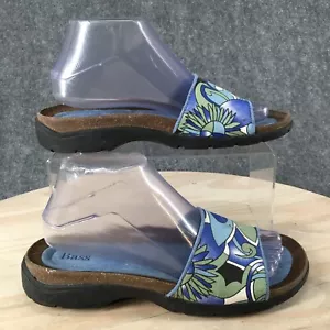 Bass Sandals Womens 8 M Utopia Casual Comfort Slip On Flats Slide Blue Fabric - Picture 1 of 18