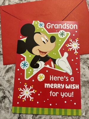 Merry Christmas Grandson Disney Mickey 5”x7” Hallmark Greeting Card - Image 1 of 4