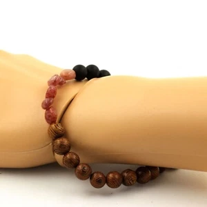 Armband Rubin Aus Brazilien + Perlen Schwarz Onyx Matt + Holz - Bild 1 von 7