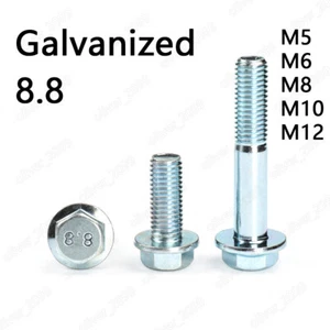 Galvanized 8.8 Steel Hexagon Flange Bolts Heavy Series M5 M6 M8 M10 M12 - Picture 1 of 4
