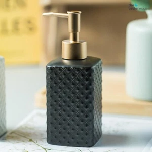 Ceramica Premium Sapone Liquido Lozione Dispenser Lavare a Mano Nero 350 ML - Foto 1 di 4