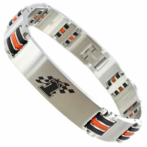 Rochet Roma Nicky Hayden #1 Stainless W/Orange Black Rubber Insert Mens Bracelet - Picture 1 of 6