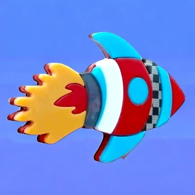 Modern Arcrylic Handmade BROOCH 2D Rocket Space Ship Missile BN Broach Gift Xmas - Image 1 of 3